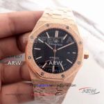 Perfect Replica Audemars Piguet Royal Oak Rose Gold Frosted Black Dial Watch